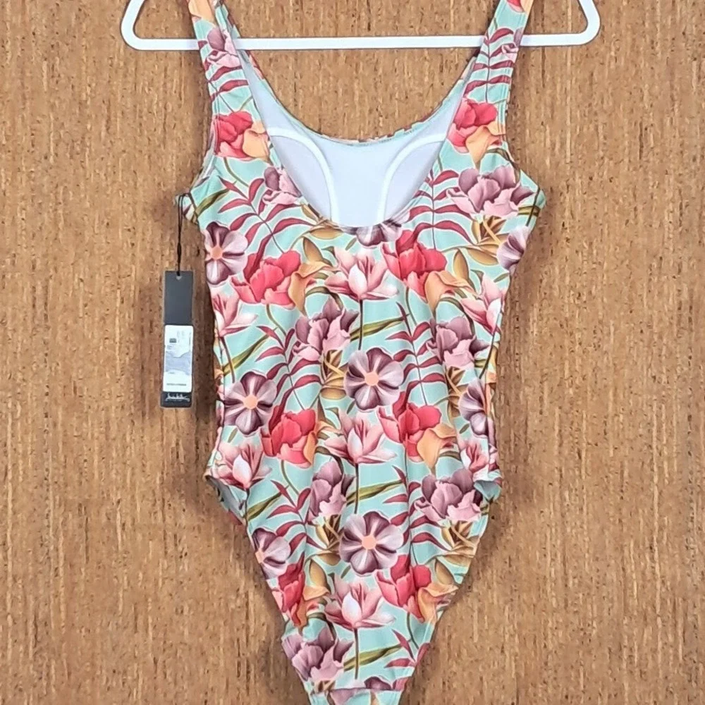 NICOLE MILLER Sz S One Piece Swimsuit Leaf Cascade Print Scoop Back NWT $120